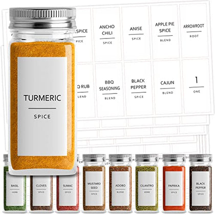 Talented Kitchen 140 Minimalist Spice Jar Labels, Preprinted, Water Resistant Stickers (Black Text)