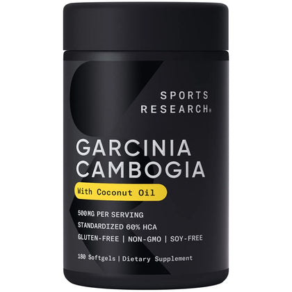 Sports Research Garcinia Cambogia Extract (60% HCA) with Extra Virgin Organic Coconut Oil | Non-GMO, Soy & Gluten Free (180 Liquid Softgels)