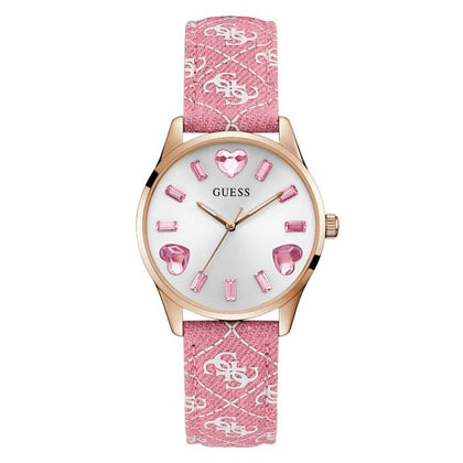 GUESS Women's 36mm Watch - Pink Strap Pink Dial Rose Gold Tone Case
