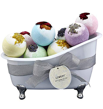 Christmas Bath Bombs Gift Set for Women and Men - 10 Oversized Two Tone Bath Fizzies with Shea & Coco Butter Dry Flower Petals - Rich Spa Bath Set in Cute Tub - Multiple Fragrances - Birthday Gifts