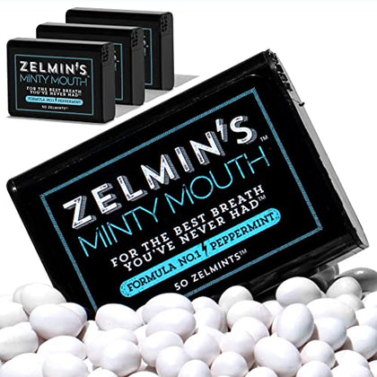 Zelmin's Minty Mouth Breath Freshener - (3 Pack) Long Lasting Bad Breath Treatment For Adults That Works With Your Gut - Bad Breath Pills Are Alcohol Free, Gluten Free & Contain No Artificial Flavors