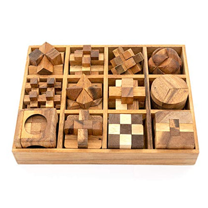 BSIRI Wooden Puzzle Box Set (12 Games) - Challenging Brain Teasers and 3D Puzzles for Adults, Interlocking Games for IQ Test, Ideal for Patio Decor and Unique Gift for Chistmas