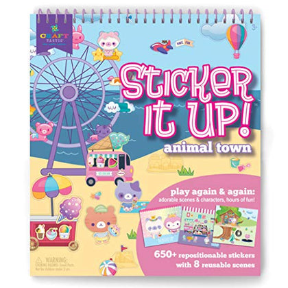 Craft-tastic Sticker It Up! - Reusable Sticker Book for Kids - 650+ Repositionable Stickers Create Designs on 8 Scene Pages for Hours of Mess-Free, Screen-Free Fun