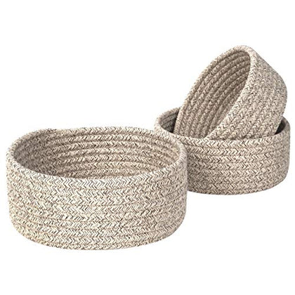 MINTWOOD Design Set of 3 Cotton Rope Nesting Bowls, Small Catch All Basket, Cute Closet Baskets and Bins for Shelves, Mini Table Basket Organizer for Small Accessories, Light Brown