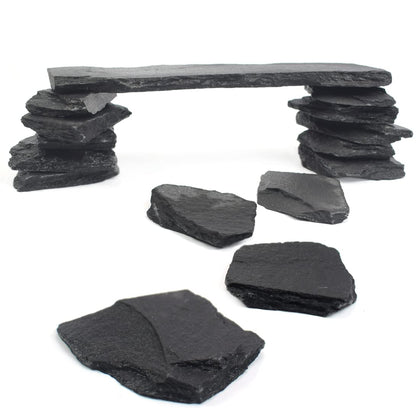 Blue Handcart Natural Slate Stone Rocks, Mix of Stones 2 to 3 inches and 1 Piece About 8 inches - for Aquariums and Terrariums, Aquascaping (3 Pounds)