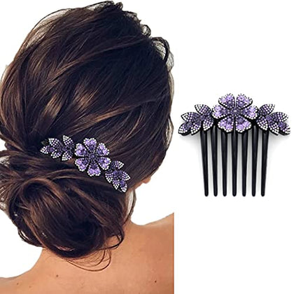 Brinie Hair Side Comb Purple Rhinestone Side Combs Flower Vintage Wedding Headpieces Hair Tools Hair Accessories Wedding Daily Gift for Women and Girls