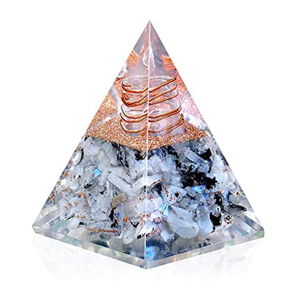 Ever Vibes New Inspirational Orgonite Pyramid for Positivity | Rainbow Moonstone Orgone Pyramid for Strength - Meditation - Yoga - Reiki - Healing Crystal Gemstone Pyramid