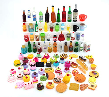 Nuanmu Miniature Food Drink Bottles Pretend Play Kitchen Game Party Toys (10 Bottles + 10 Foods?Random?)