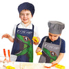 MHJY Kids Apron Chef Hat Set for Boys Dinosaur Aprons with Adjustable Strap 2 Pockets,Child Apron for Cooking Baking,Dark Blue,Small (3-7 Years)