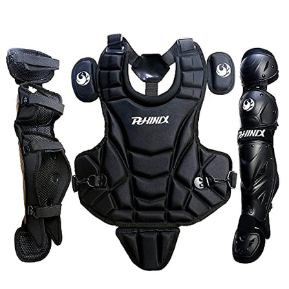 PHINIX Catcher Chest Protector and Leg Guards.Recommended for Ages 9-12 (Black)