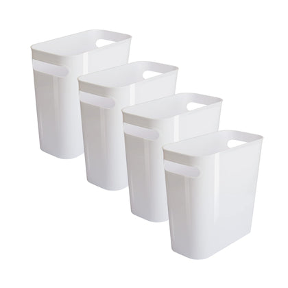 Vtopmart 4 Pack Plastic Small Trash Can, 1.5 Gallon/5.7 L Office White Bin with Built-in Handle, Slim Waste Basket for Bathroom, Bedroom, Home Office, Living Room, Kitchen