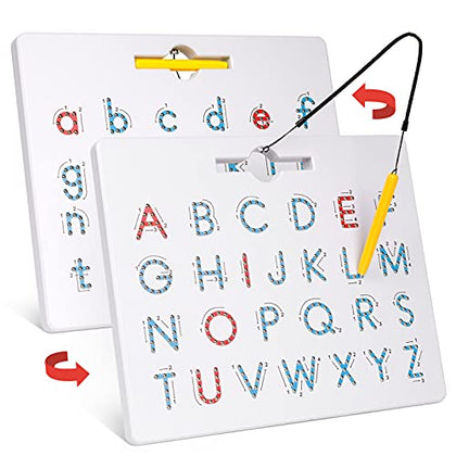 Gamenote Double Sided Magnetic Letter Board - 2 in 1 Alphabet Magnets Tracing Board for Toddlers ABC Letters Uppercase & Lowercase Practicing
