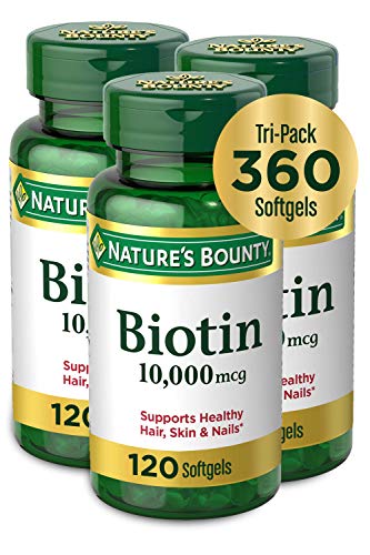 Nature's Bounty Biotin 10,000mcg, Supports Beautiful Hair, Glowing Skin and Healthy Nails, Rapid Release Softgels, 120 Count (Pack of 3)