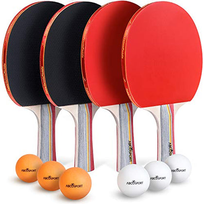 Abco Tech Table Tennis & Ping Pong Paddles and Balls Set - 4pk Table Tennis Paddles & 6 Table Tennis Balls - Ping Pong Set - Ping Pong Paddle Set - Professional and Recreational Games - 2 or 4 Players