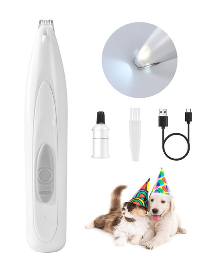 FURBONA Dog Paw Trimmer with LED Light, Rechargeable Cordless Electric Grooming Clippers, Low Noise Small Pet Hair Shaver for Dogs Cats Trimming Around Paws, Eyes, Ears, Face, Rump