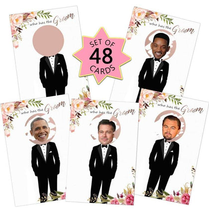 MORDUN Floral Bridal Shower Games - Who Has The Groom Scratch Off Celebrity Cards Tickets for 48 Guests - Funny Bachelorette Party Games Ideas - Rose Gold White