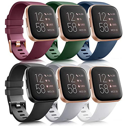 6 Pack Sport Bands Compatible with Fitbit Versa 2 / Fitbit Versa/Versa Lite/Versa SE, Classic Soft Silicone Replacement Wristbands for Fitbit Versa Smart Watch Women Men (6 Pack D, Small)