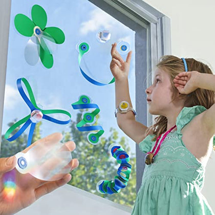 Clixo Window Pack: Suncatcher Kit for Kids - Magnetic Toy Rainbow Maker Prism Set for Smooth Surfaces, Travel-Friendly Toy for Car Windows, 24 Pieces Including Prismatic Parts and Suction Cups