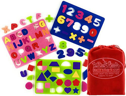 Matty's Toy Stop Deluxe EVA Foam Puzzles Featuring Alphabet, Numbers & Shapes with Storage Bag - 3 Pack (Assorted Bright Colors)