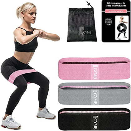 Gymb Premium Gym Bands Resistance - Workout Bands, Legs & Thigh Bands for Workout - Non Slip Cloth Booty Band/Fitness Bands - Gym, Home Fitness, Yoga, Strength, Pilates for Men/Women - 3 Levels