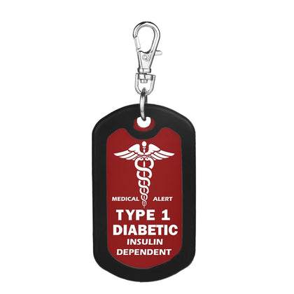 Insulin Dependent Type 1 Diabetic Tag Medical Alert Zipper Pull Bag Tag (Red)