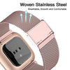 Maledan Metal Bands for Women Men, Adjustable Stainless Steel Mesh Loop Bracelet Wristbands for Fitbit Versa 2/Versa/Versa Lite SE, Rose Gold