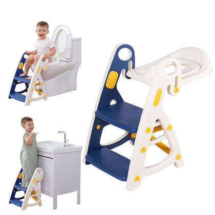 Potty Training Seat & Toddler Step Stool, Ultimate Stability Toddler Toilet Seat, Adjustable Step & Seat Height Potty Seats for Toddlers Boys(Blue)
