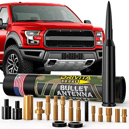DRIVITA Made in USA 50 Cal Bullet Antenna for Ford F150/F250/F350/Ford Raptor/Bronco-Trucks/Cars Accessories- Compatible with All Years - Anti-Theft - Military Grade Aluminum