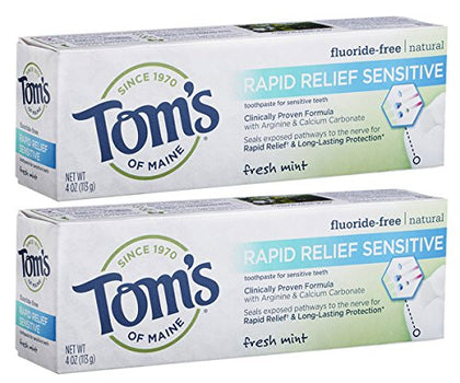 Tom's of Maine, Natural Rapid Relief Sensitive Toothpaste, Natural Toothpaste, Sensitive Toothpaste, Fresh Mint, 4 Ounce, (Pack of 2)
