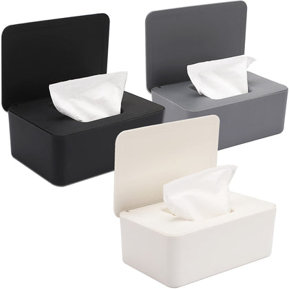 3 Pack Baby Wipes Dispenser Wipe Holder with Lids, Keeps Wipes Fresh, Refillable Wipes Container with Sealing Design, Bathroom Tissues Wipes Case Box
