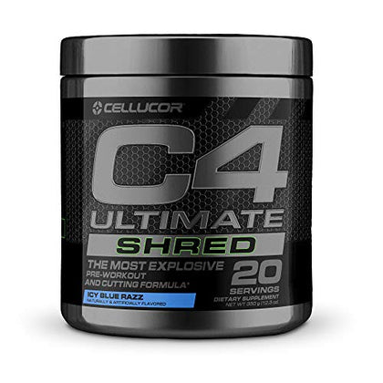 Cellucor C4 Ultimate Shred Pre Workout Powder for Men & Women, Metabolism Supplement with Ginger Root Extract, ICY Blue Razz, 20 Servings (Pack of 1)