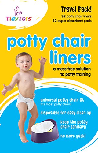 TidyTots Disposable Potty Chair Liners and Pads for Potty Training Toddlers | XL Combo Travel Refill Pack of 32 Disposable Potty Liners for Toddlers and 32 Absorbent Pads | Keeps Potty Seat Clean