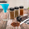 CUCUMI 25 Pcs Glass Spice Jars with Labels, 4oz Square Seasoning Jars with Black Lids for Spice, Silicone Collapsible Funnel, Brush and Chalk Marker Included