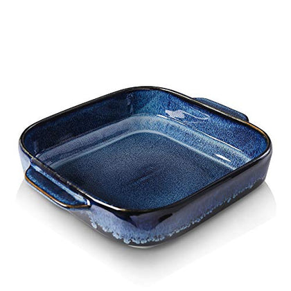 KOOV Ceramic Bakeware, 8x8 Baking Dish, Square Baking Pan, Ceramic Baking Dish, Brownie Pans for Cake Dinner, Kitchen, Reactive Glaze (Nebula Blue)