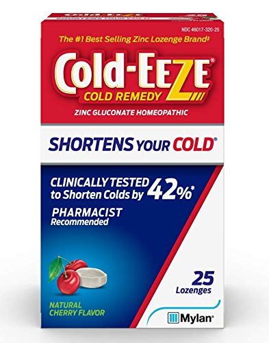 Cold-EEZE Natural Cherry Zinc Lozenges, Homeopathic Cold Remedy, Reduces Duration of the Common Cold, Sore Throat, Cough, Congestion, and Post Nasal Drip, 25 Count