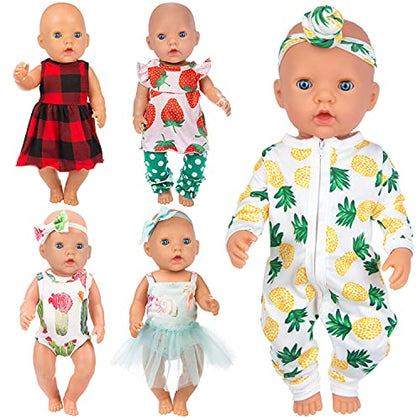 Ecore Fun 5 Sets 14-16 Inch Baby Doll Clothes Dresses Outfits Pjs for 43cm New Born Baby Dolls, 15 Inch Baby Doll, 18 Inch Girl Doll