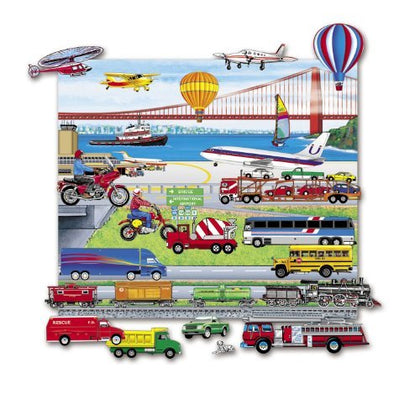 Little Folk Visuals Trains, Trucks, and Planes Felt Learning Toy Set and Felt Board for Kids and Toddlers, Precut Felt Figures and 13