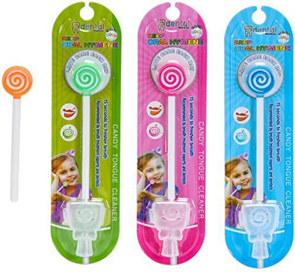 Kids Tongue Scraper or Cleaner Set - Pack of 4 BPA-Free Plastic Dental Scrapers Helps Freshen Bad Breath, Remove Gunk - Multicolored with Easy-to-Grasp Handles and Brush Covers by 55Dental, Ages 2+