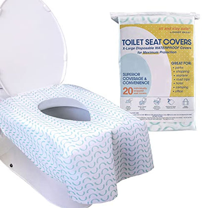Handy Basix XL Full Coverage Disposable Toilet Seat Covers for Kids, Adults & Potty Training, Waterproof, 20 Pcs - Single Wrapped (Curves)