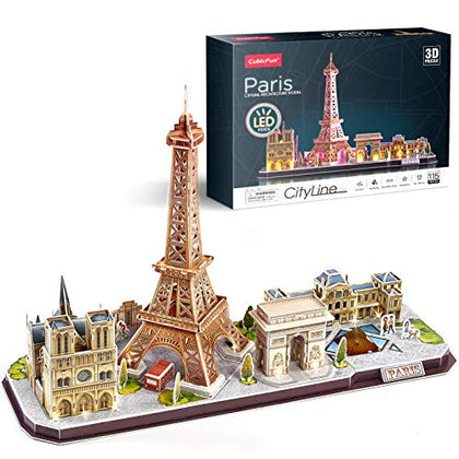 CubicFun 3D Puzzles for Kids Ages 8-10 LED Paris Cityline, Toys for Kids Arts and Crafts for Kids Ages 8-12 STEM Projects for Kids Ages 8-12 Gifts for Girls Boys Xmas Gifts for Kids Christmas Decor