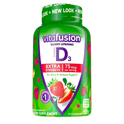 vitafusion Extra Strength Vitamin D3 Gummy, Strawberry Flavored Bone and Immune System Support (1) 120 Count