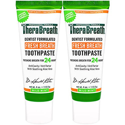 TheraBreath Fresh Breath Dentist Formulated 24-Hour Toothpaste, Mild Mint, 4 Ounce (Pack of 2)