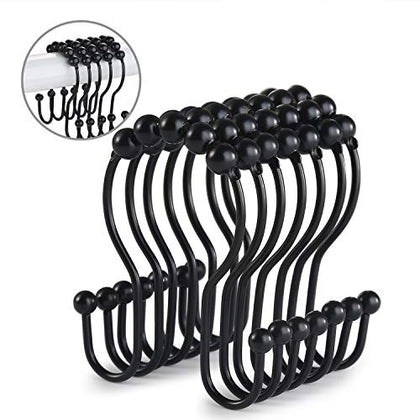 Goowin Shower Curtain Hooks, 12 Pcs Shower Curtain Rings, Stainless Steel Black Shower Curtain Hooks Rings Rust Proof, Smooth Sliding Anti-Drop Double Shower Curtain Hooks for Shower Curtain, Rods