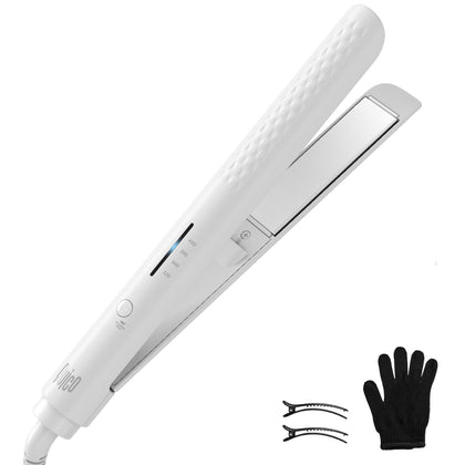Quico Hair Straightener, Professional Negative Ion Flat Iron Hair Straightener, 15s Fast Heating, Temp Memory, 320?-450?, 110-240V, Auto-Off, with Glove and Clips, Gift, White