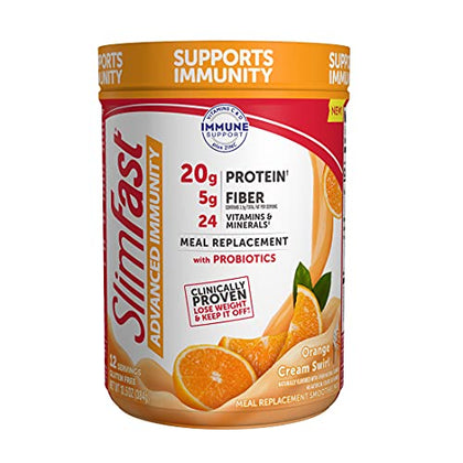 SlimFast Advanced Immunity High Protein Meal Replacement Smoothie Mix, Orange Cream Swirl, Weight Loss Powder, 13.5 Oz