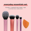 Real Techniques Everyday Essentials + Sponge Kit, Makeup Brushes & Makeup Blending Sponge Set, For Foundation, Blush, Bronzer, Eyeshadow, & Powder, Vegan Synthetic Bristles, 5 Piece Set