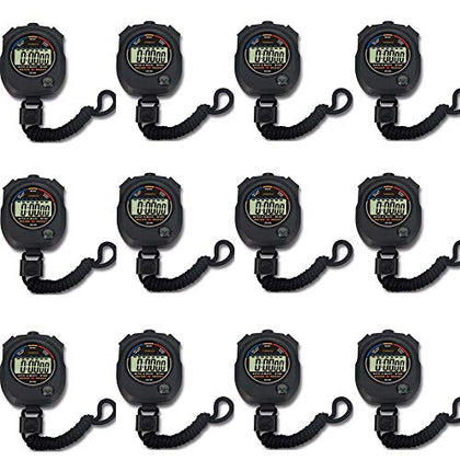 12 Pack Multi-Function Electronic Digital Sport Stopwatch Timer, Large Display with Date Time and Alarm Function,Suitable for Sports Coaches Fitness Coaches and Referees