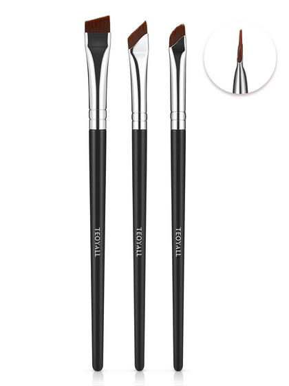 TEOYALL Angled Eyeliner Brushes Set, 3 PCS Ultra Thin Slanted Angled Eyebrow Brush Precision Defined Brushes (3 Angled Eyeliner Brushes)