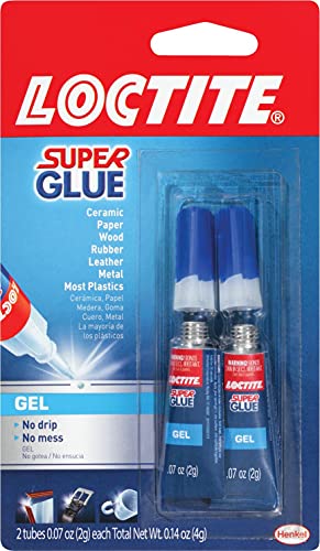 Loctite Super Glue Gel Tube, Clear Superglue for Plastic, Wood, Metal, Crafts, & Repair, Cyanoacrylate Adhesive Instant Glue, Quick Dry - 0.07 fl oz Bottle, Pack of 2