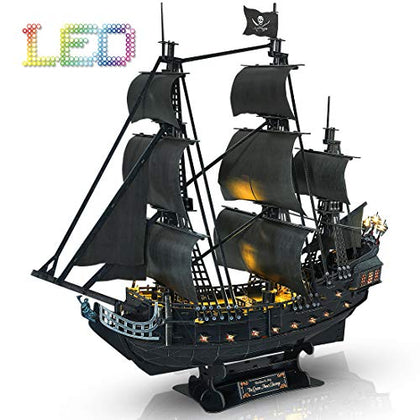 3D Puzzles for Adults - Led Pirate Ship Queen Anne's Revenge - Large 27'' Sailboat Hard Puzzles - Desk Decor House Warming Gifts New Home - Christmas/Anniversary/Wedding/Unique Gifts 2023